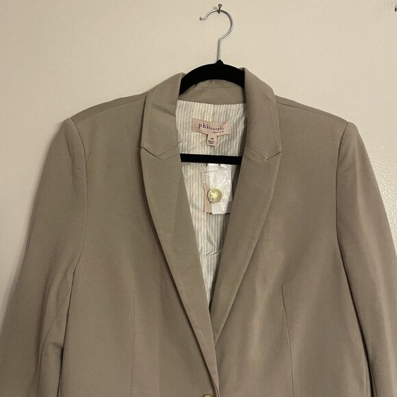 Philosophy Womn 14 Beige Desert Rock Single Button Front Ponte Blazer Jacket NWT - Picture 4 of 13